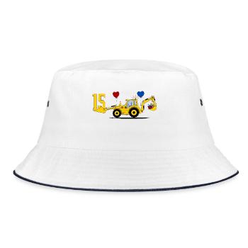 Tracteur excavatrice 15e anniversaire - Bob - blanc/marine - Devant