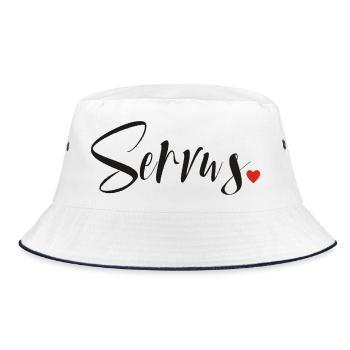 Servus - Hallo und Tschüss - Bucket Hat - Weiß/Navy - Vorne
