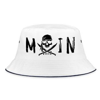 MOIN mit Totenkopf, Logo und Säbel schwarz - Bucket Hat - Weiß/Navy - Vorne