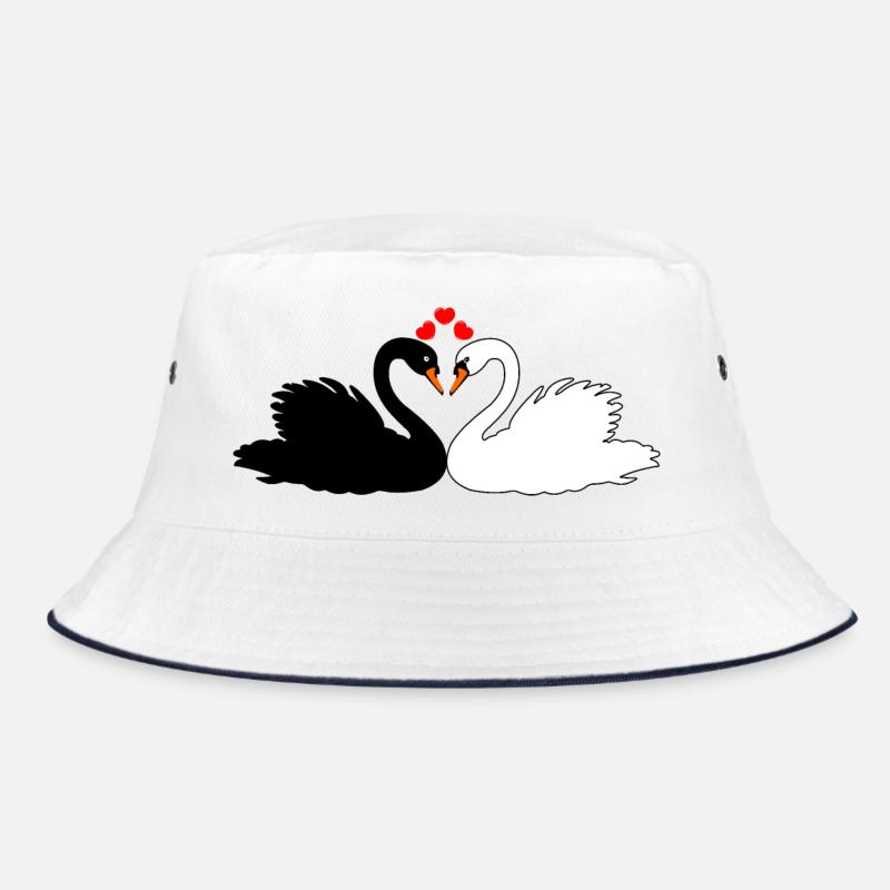 Schwarzer Schwan und weißer Schwan mit Herzen Bucket Hat
