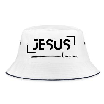Jesus liebt mich - Bucket Hat - Weiß/Navy - Vorne