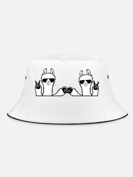 2 Lama Team Freunde Sonnenbrille Peace Fist Pump - Bucket Hat - Weiß/Navy - Vorne