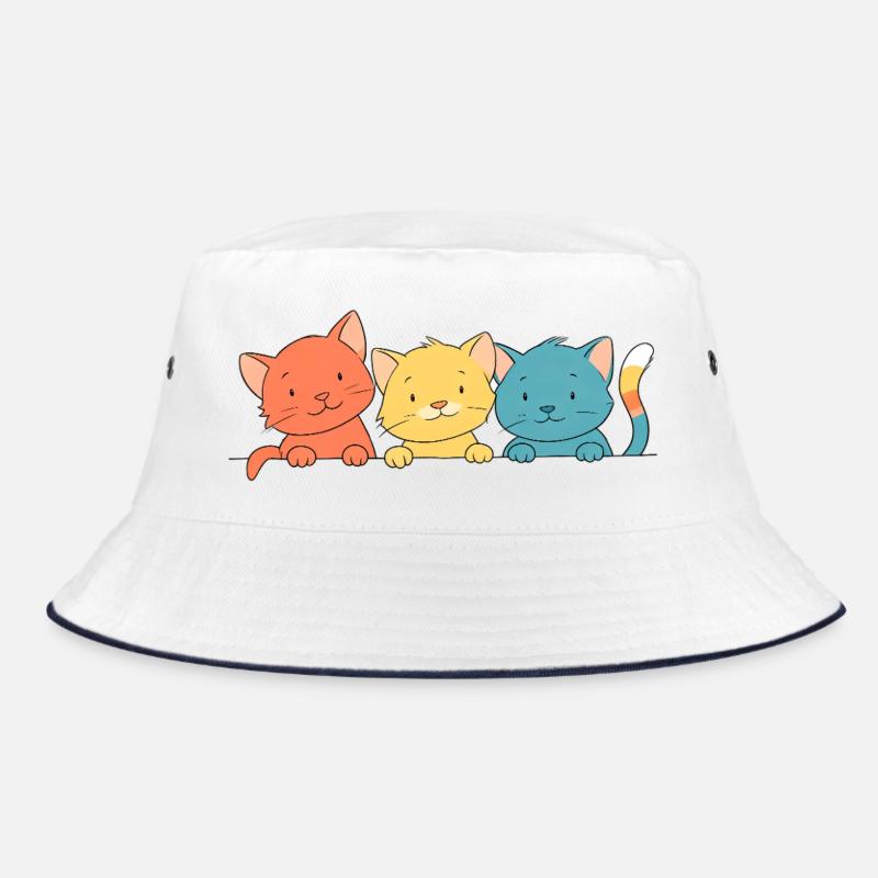 Trio Bunte Katzen Freunde - Bucket Hat - Weiß/Navy
