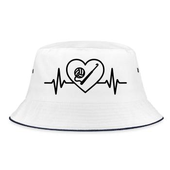 Crochet heart – love for needlework - Bucket Hat - white/navy - Front