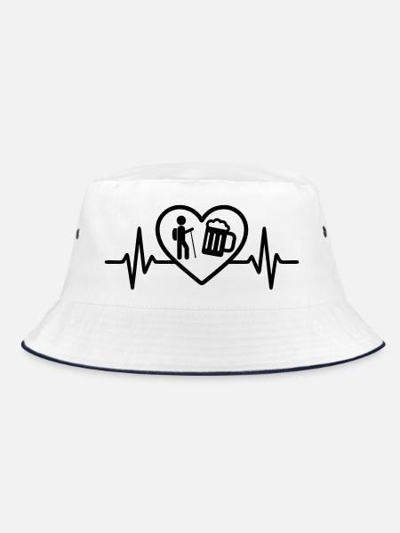 Herz Wandern Bier - Bucket Hat - Weiß/Navy - Vorne