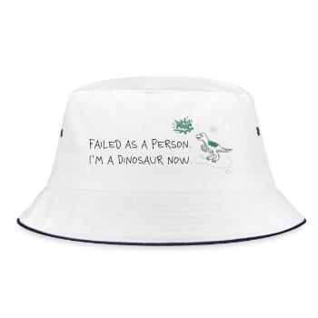 Scheitern als Mensch, jetzt Dino - Bucket Hat - Weiß/Navy - Vorne