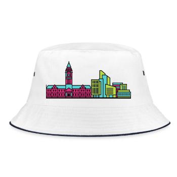 Bradford City Skyline City Hall Modern Line Art - Bucket Hat - white/navy - Front