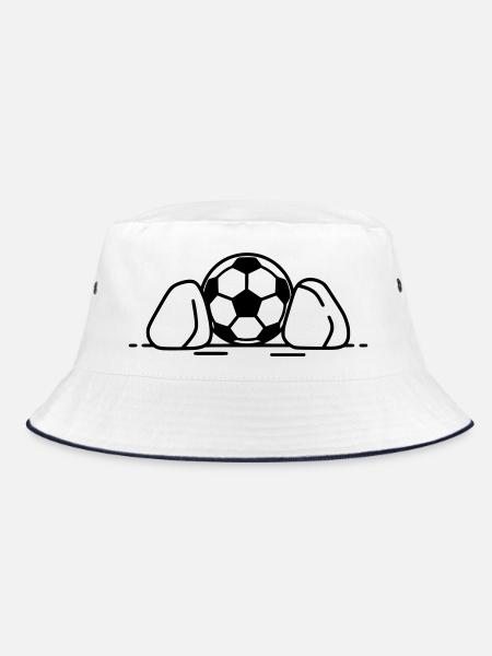 Fußball am Boden Anstoß Symbol Vektor - Bucket Hat - Weiß/Navy - Vorne