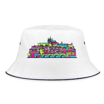 Prague City Skyline Charles Bridge Modern Art - Bucket Hat - white/navy - Front