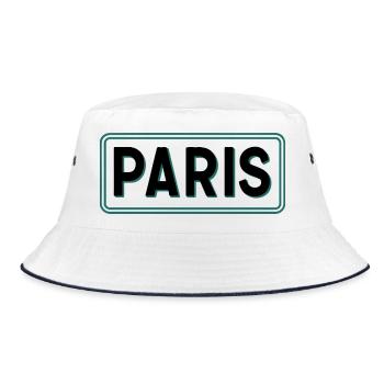 Pariser Vintage-Straßenschild - Bucket Hat - Weiß/Navy - Vorne