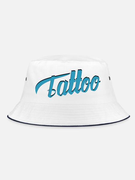 Tattoo Script in Teal - Bucket Hat - white/navy - Front
