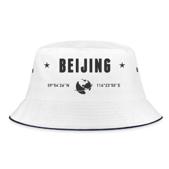 Beijing China Coordinates Planet Earth - Bucket Hat - white/navy - Front
