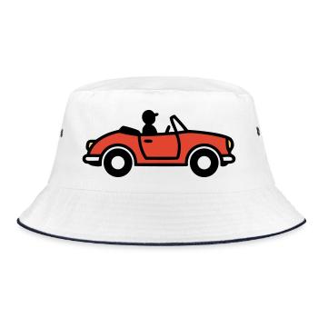 Cabriolet Sportwagen Italien Urlaub Auto - Bucket Hat - Weiß/Navy - Vorne