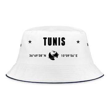 Tunis Tunisia Coordinates Gps Globe - Bucket Hat - white/navy - Front