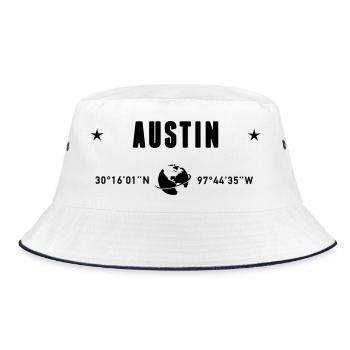 Austin, Texas, Koordinaten GPS-Globus - Bucket Hat - Weiß/Navy - Vorne