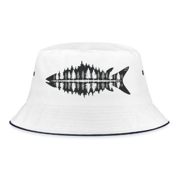 Fisherman Nature Fish Forest Minimalist - Bucket Hat - white/navy - Front