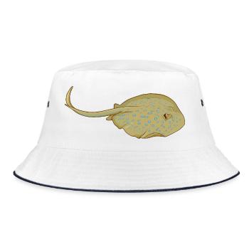 Blaupunktrochen im Cartoon Stil - Bucket Hat - Weiß/Navy - Vorne