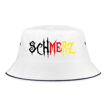 Schmerz – Grunge Schriftzug Schwarz Rot Gold - Bucket Hat - Weiß/Navy - Vorne