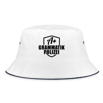 Grammatik Polizei - Bucket Hat - Weiß/Navy - Vorne