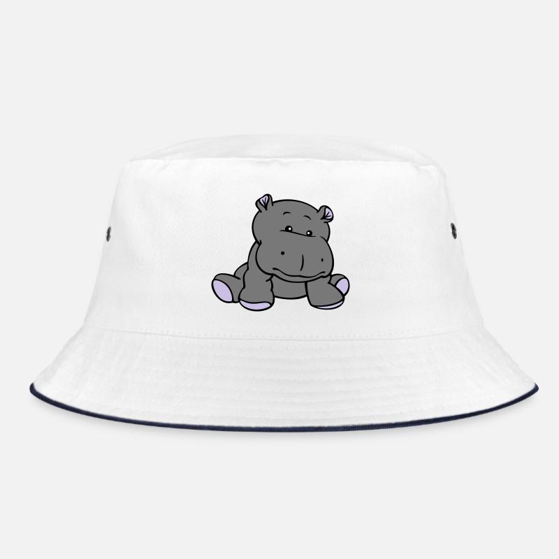 Hippo- / Nilpferd- / Flusspferd-Baby (3C) - Bucket Hat - Weiß/Navy