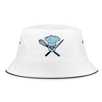 Koch Pirat oder Rebell Totenkopf - Bucket Hat - Weiß/Navy - Vorne