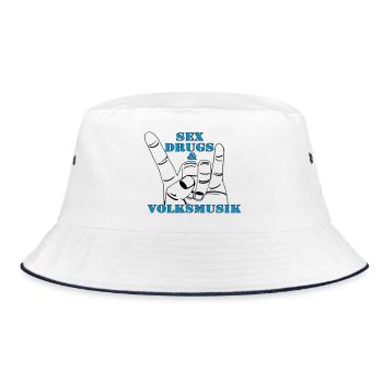 Volksmusik , Volksfest , Fun Shirt , Sex Drugs(25) - Bucket Hat - Weiß/Navy - Vorne