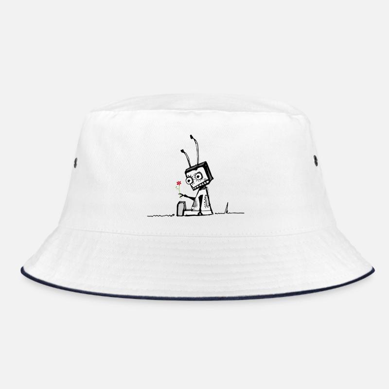 Roboter mit einer Blume - Bucket Hat - Weiß/Navy