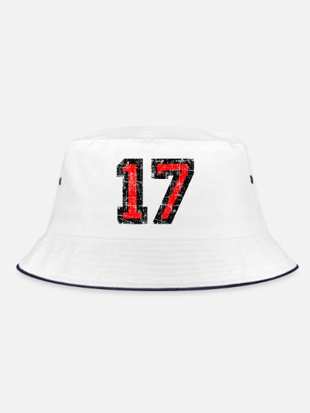 Zahl 17 (Vintage Rot) 17. Geburtstag Nr. 17 - Bucket Hat - Weiß/Navy