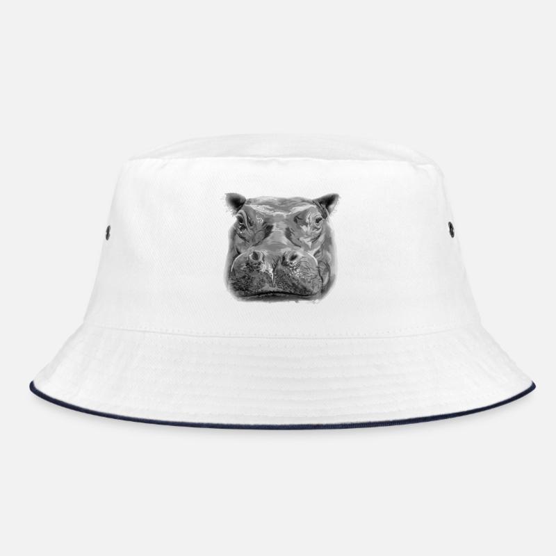 Nilpferd - Bucket Hat - Weiß/Navy