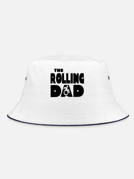 Der rollende Vater im Rollstuhl, Vater # - Bucket Hat - Weiß/Navy - Vorne