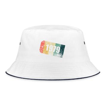 Vintage 1979 Streifen Tag Grunge - Bucket Hat - Weiß/Navy - Vorne