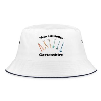 Mein offizielles Gartenshirt Retro Gartenwerkzeug - Bucket Hat - Weiß/Navy - Vorne