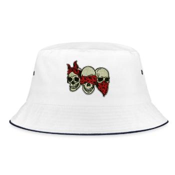 Drei Schädel mit roter Augenmaske / Three Skulls - Bucket Hat - Weiß/Navy - Vorne