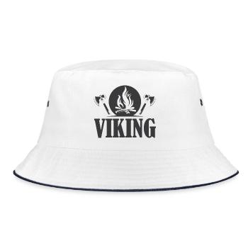 viking wikinger Symbol Axt Symbol Feuer Grafik - Bucket Hat - Weiß/Navy - Vorne