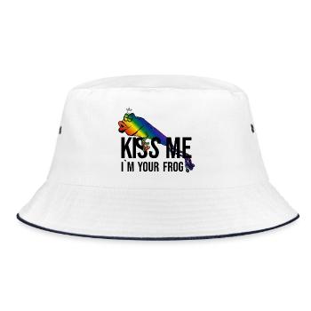 Frog - Princess - Kiss -Kiss me - Bucket Hat - white/navy - Front