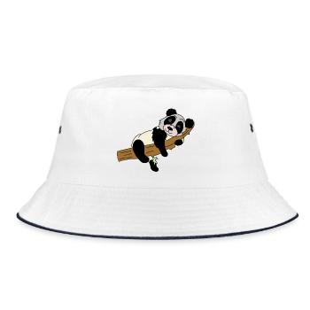 Panda auf Ast Illustration - Bucket Hat - Weiß/Navy - Vorne