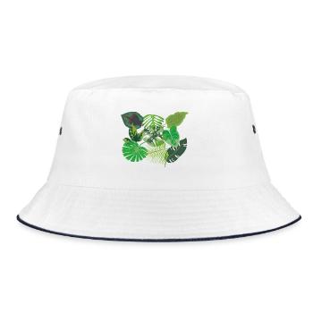 Stylisches Blättermotiv Dschungel - Bucket Hat - Weiß/Navy - Vorne