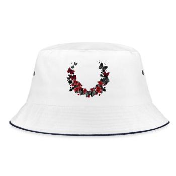 wunderschöner Kranz aus Rosen und Schmetterlinge - Bucket Hat - Weiß/Navy - Vorne