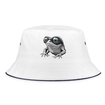 Cooler Frosch mit Sonnenbrille - Bucket Hat - Weiß/Navy - Vorne