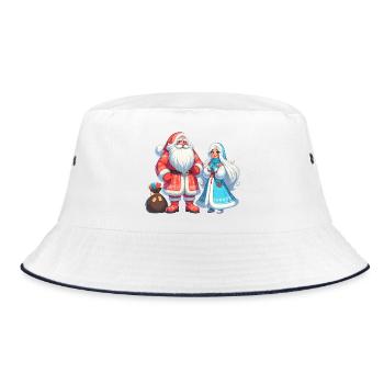 Ded Moroz Snegurotschka russischer Weihnachtsmann - Bucket Hat - Weiß/Navy - Vorne