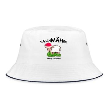 Rasenmäher Schaf, Weihnachten, MÄHrry ChristMÄHs - Bucket Hat - Weiß/Navy - Vorne