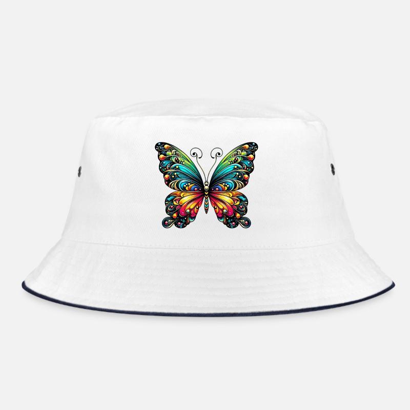 Schmetterling - Bucket Hat - Weiß/Navy