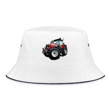Traktor rot (M F) 6715S - Bucket Hat - Weiß/Navy - Vorne