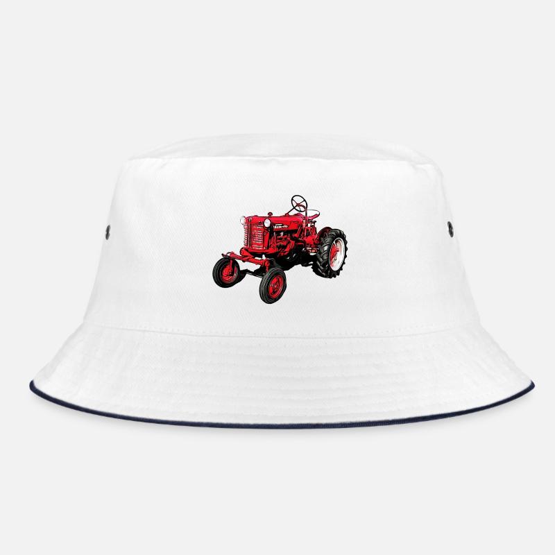 Alter Farmall Cub Traktor - Bucket Hat - Weiß/Navy