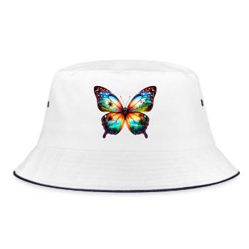 Schmetterling - Bucket Hat - Weiß/Navy - Vorne