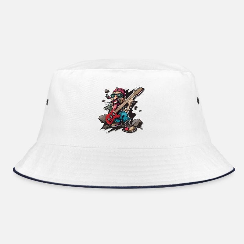 Rock - Rock and Roll - Bucket Hat - Weiß/Navy