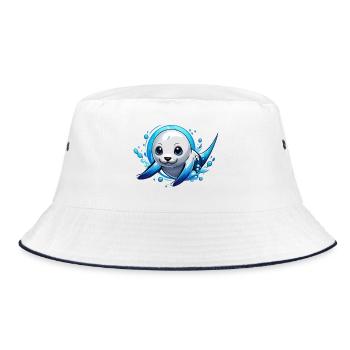 Seal | Seal pup in the sea - Bucket Hat - white/navy - Front
