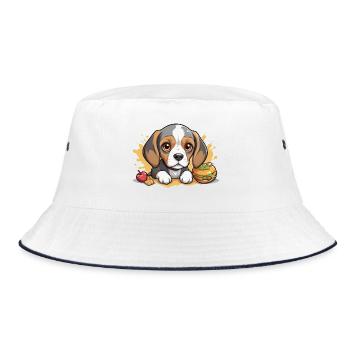Petit chiot Beagle avec pomme et hamburger - Bob - blanc/marine - Devant
