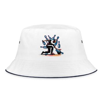 Dynamic, colorful bowler in action - Bucket Hat - white/navy - Front