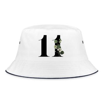 Nummer 11 Blumengrün -11. Geburtstag Blumen - Bucket Hat - Weiß/Navy - Vorne
